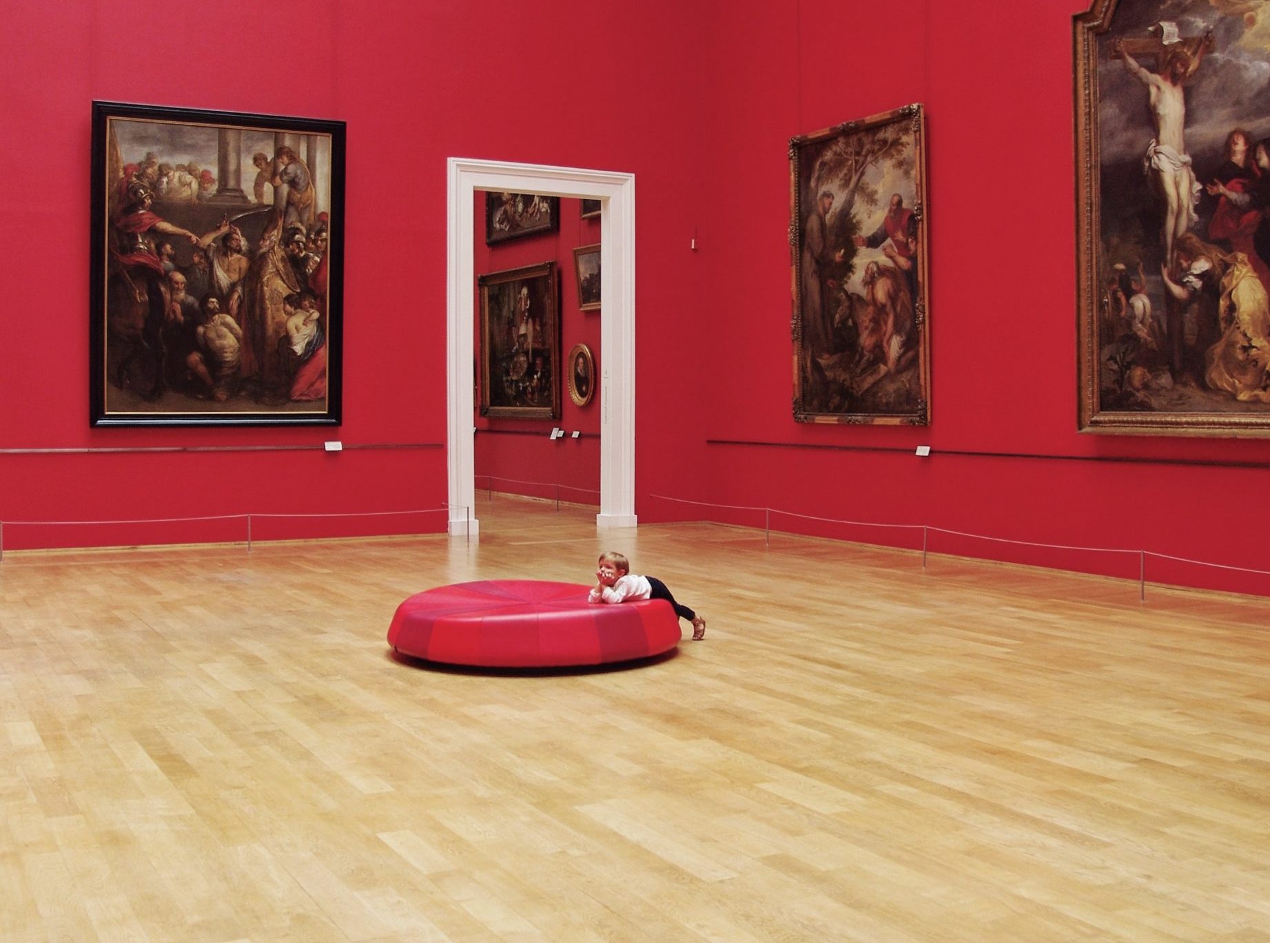 Small Toddler alone in Art Museum